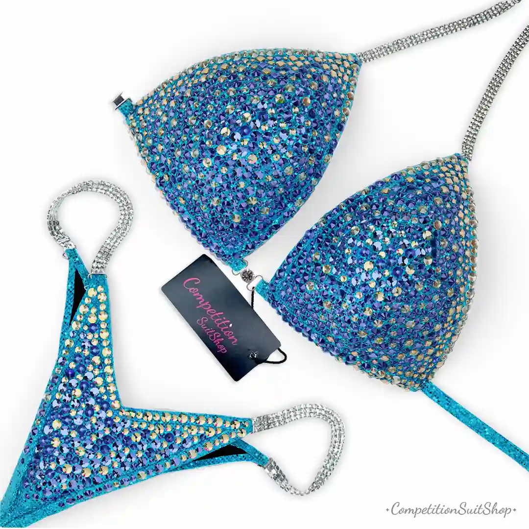 Silver Edge Turquoise Sparkle Edge Bikini Competition Suit BM182-9